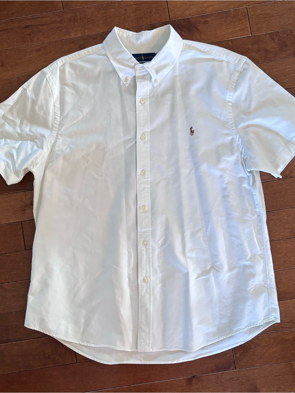 Ralph Lauren White Short-Sleeve Button-Down Oxford Shirt with Embroidered Pony
